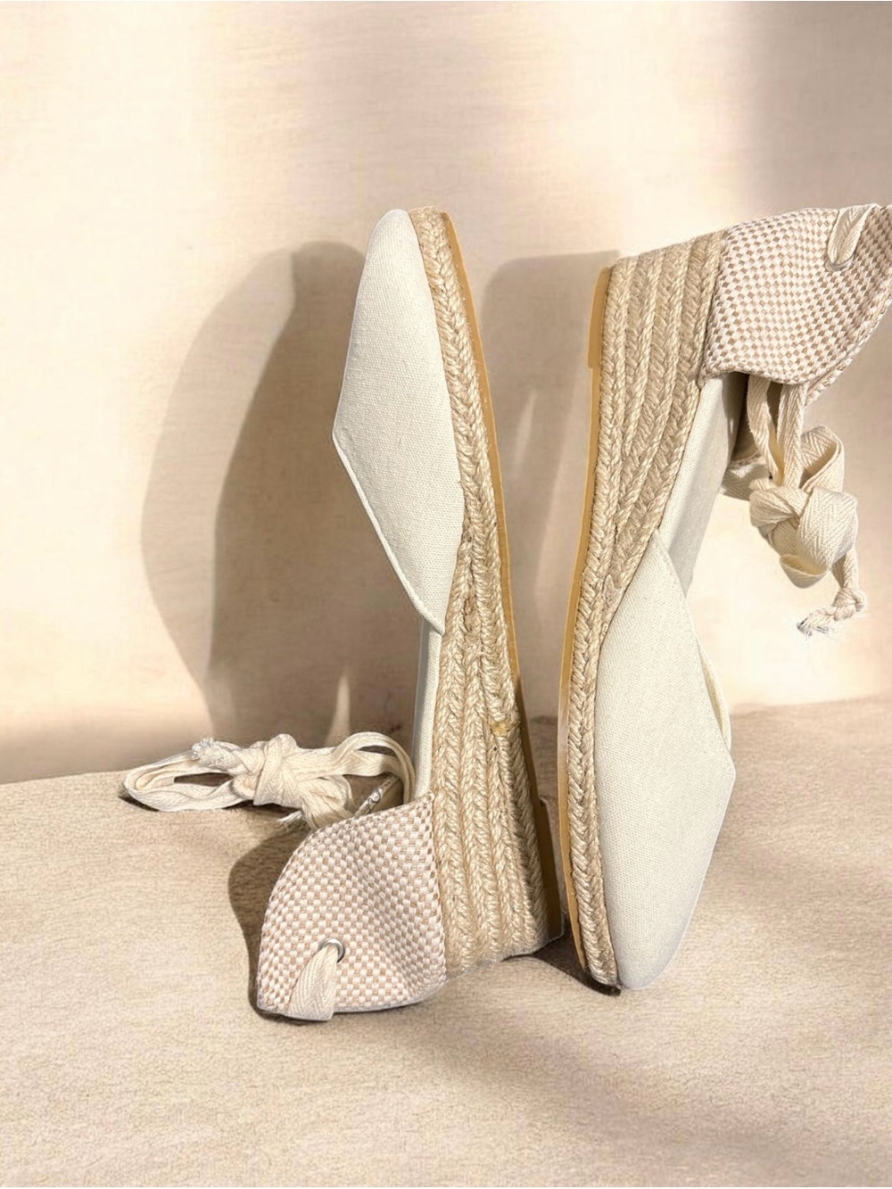 New NWOB Unbranded White Canvas Lace-Up Espadrilles Flats - Size EU 40